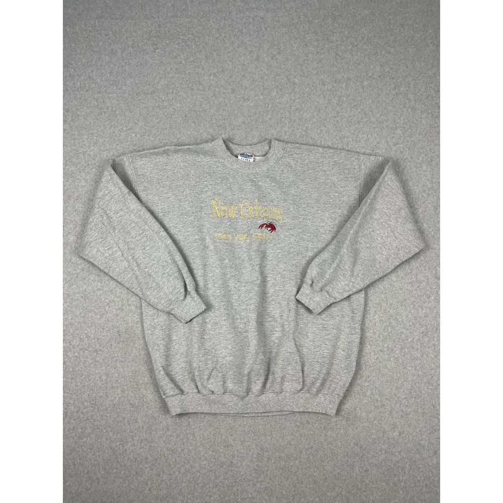 Vintage New Orleans Sweatshirt Mens XL Gray The Big Easy Crew Neck 90s Y2K